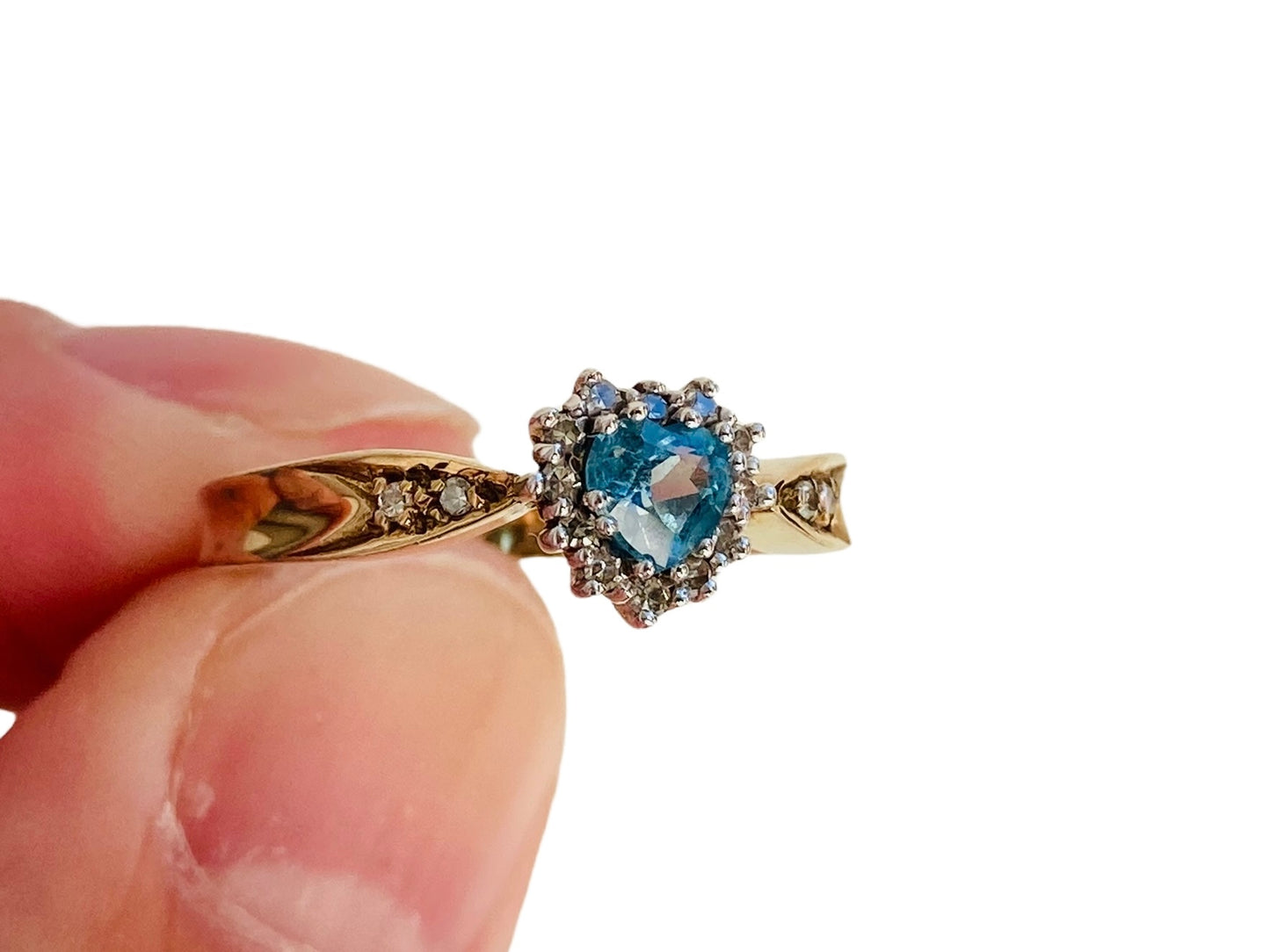 Vintage 9ct Gold Heart Shaped Topaz & Diamond Ring