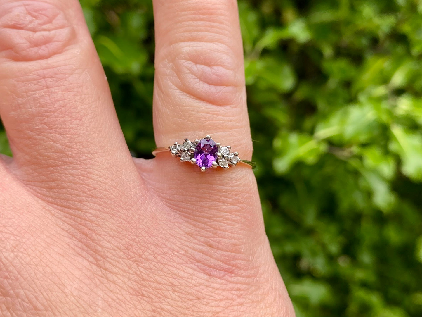 9ct Gold Amethyst & Diamond Ring