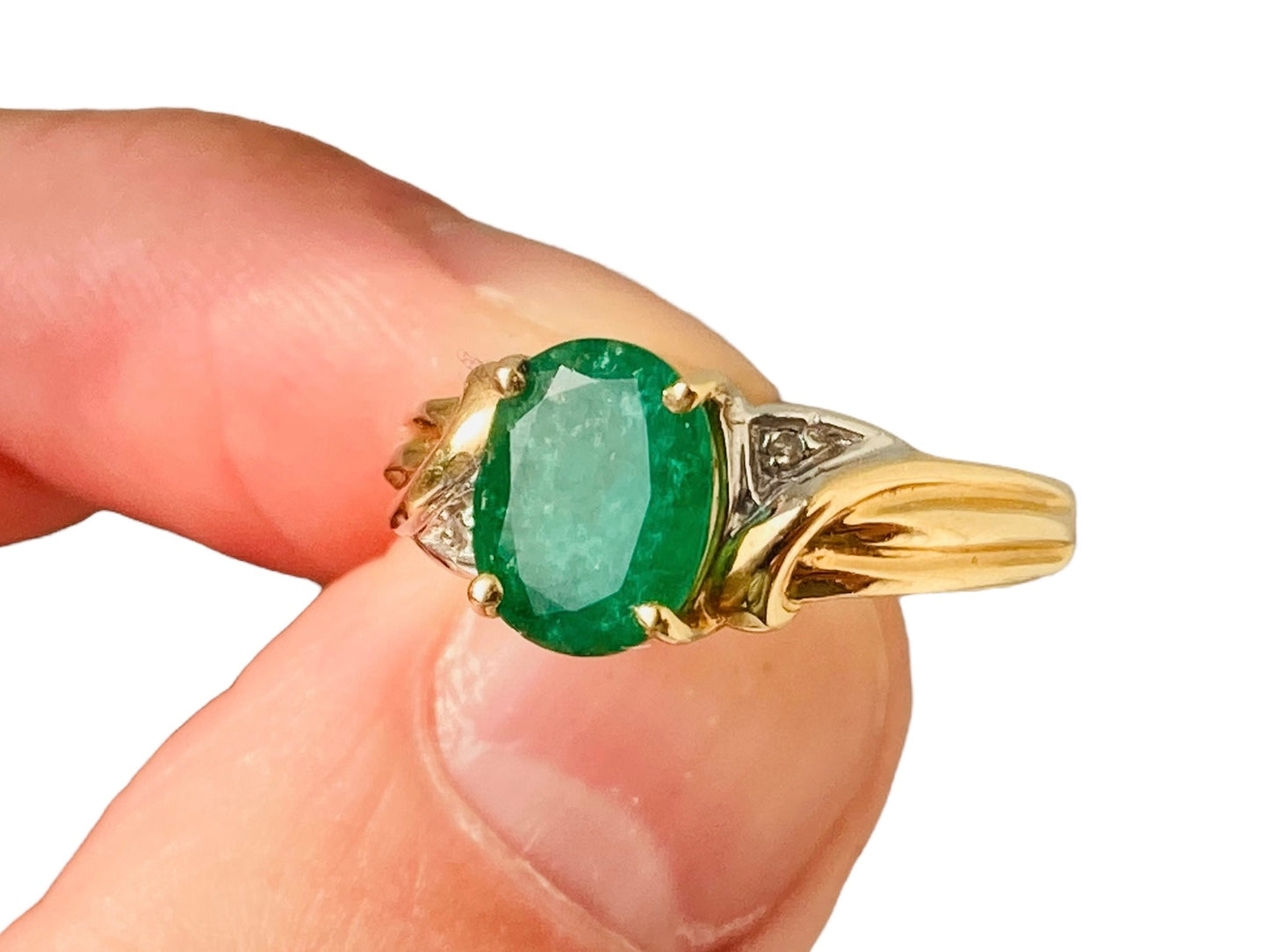 14ct Gold Emerald & Diamond Ring