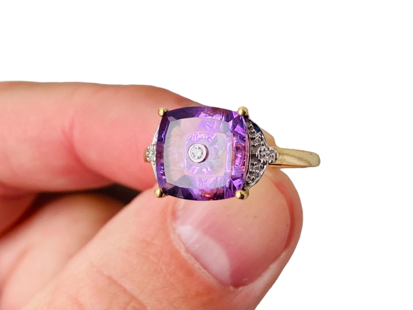9ct Gold Amethyst & Diamond Ring by Lehrer