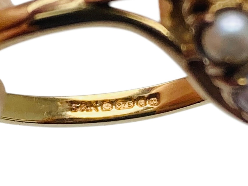 Vintage 9ct Gold Amethyst & Pearl Ring
