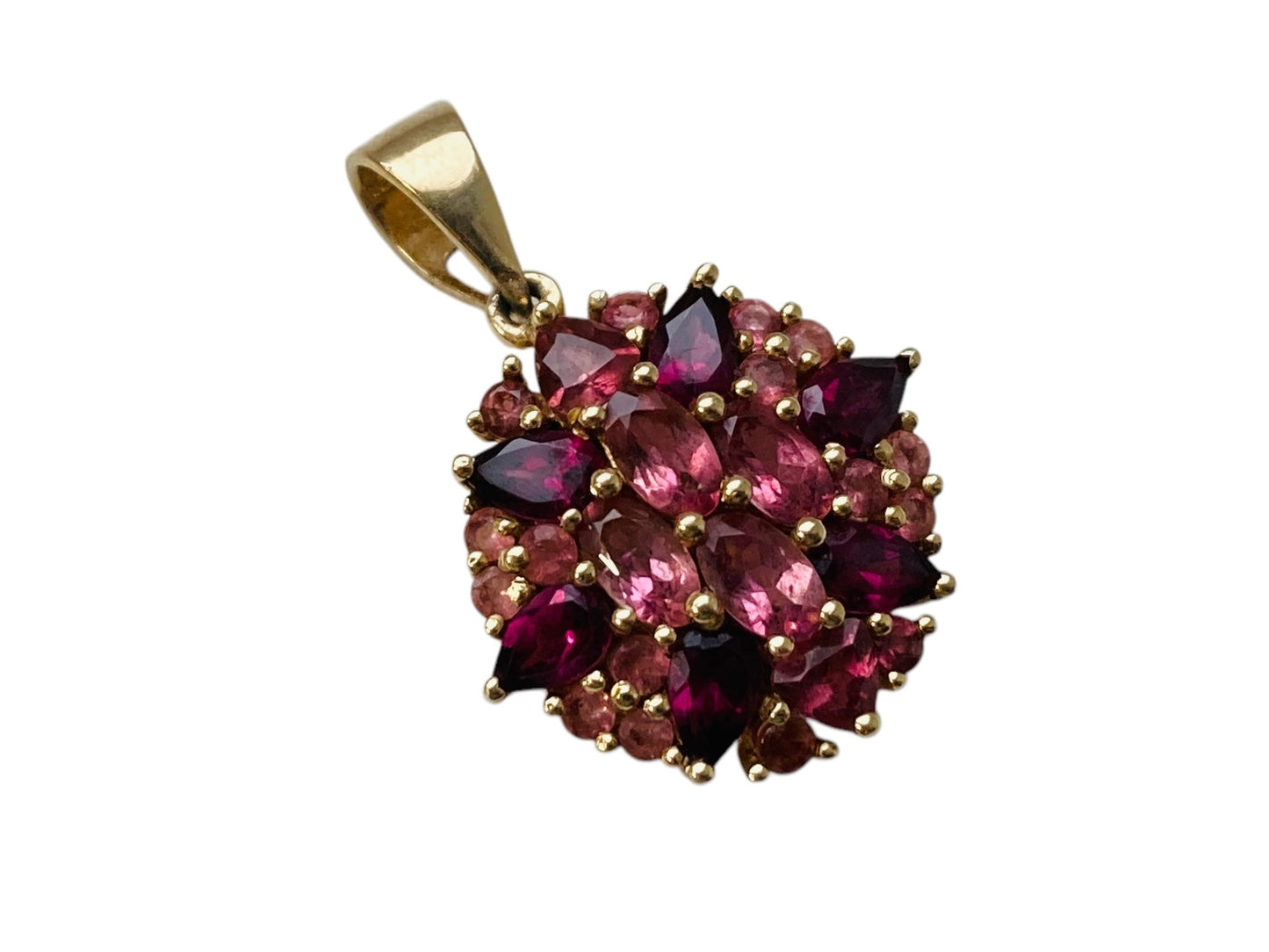 14ct Gold Rhodolite Garnet & Pink Tourmaline Pendant