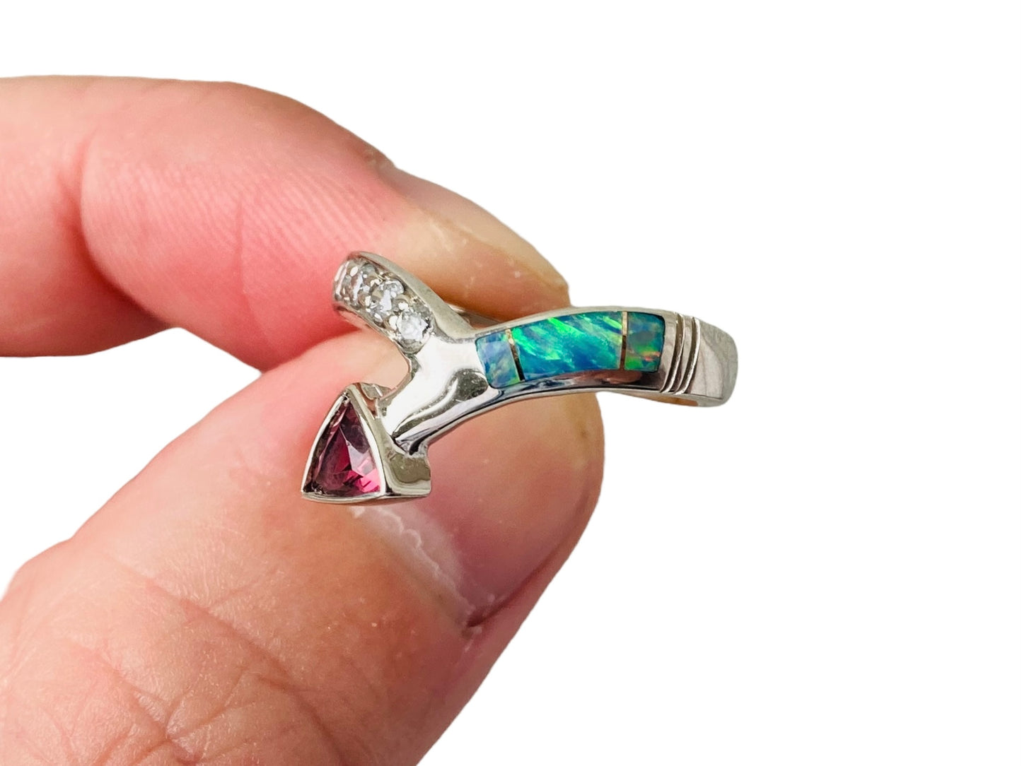 14ct Gold Opal, Pink Tourmaline & Diamond Ring