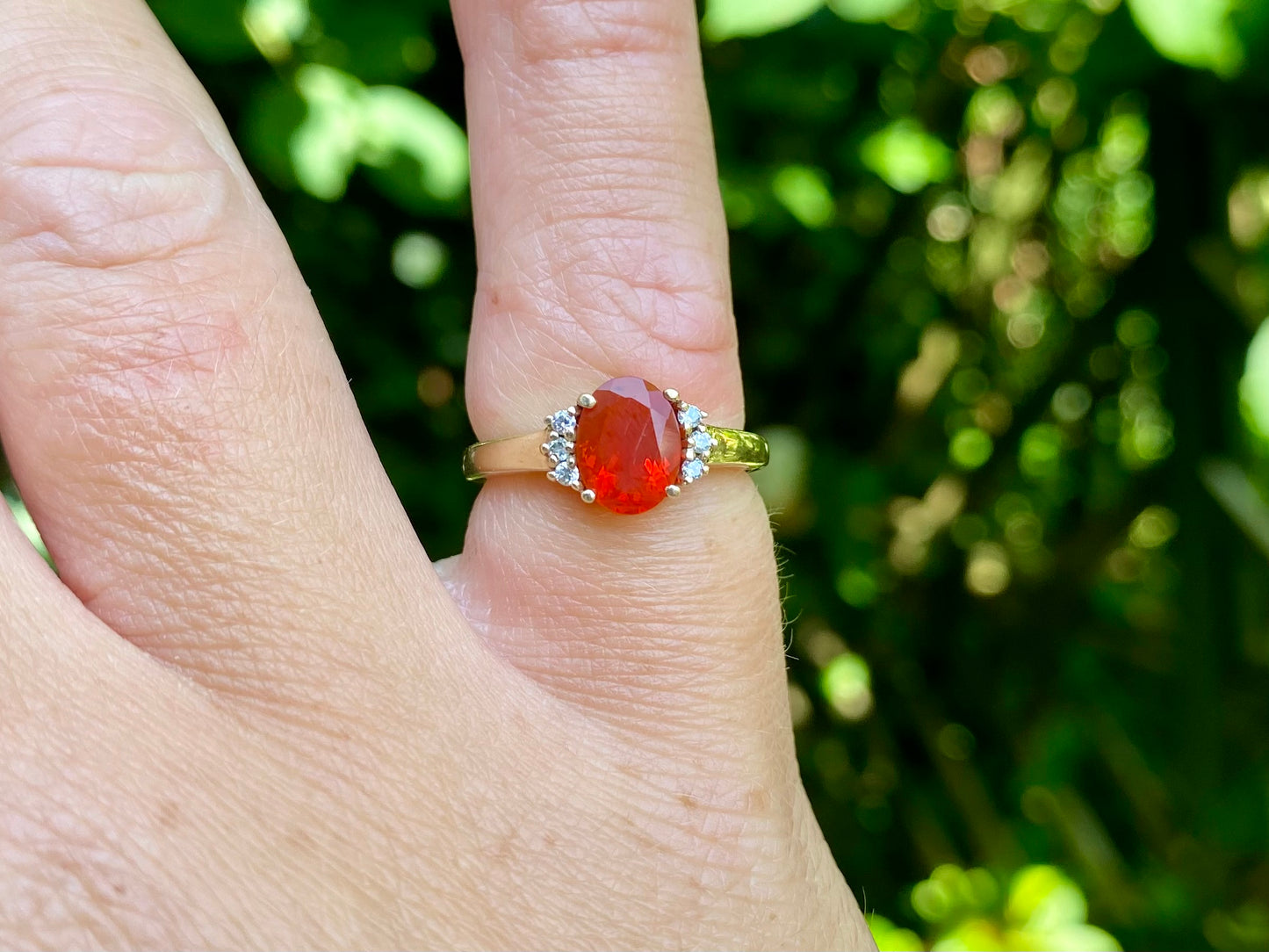 9ct Gold Fire Opal & Diamond Ring