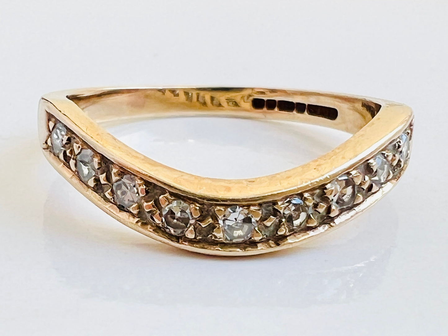 Vintage 9ct Gold Diamond Wishbone Ring