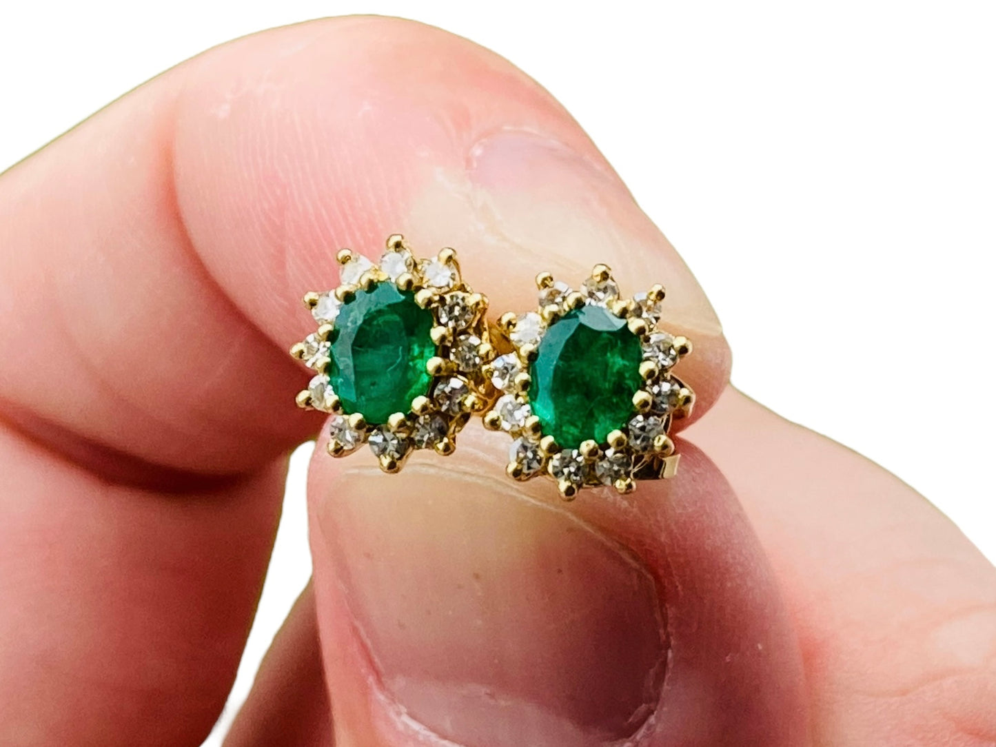 Vintage 18ct Gold Emerald & Diamond Earrings