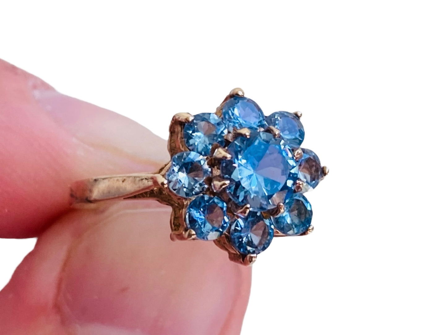 Vintage 9ct Gold Topaz Daisy Ring