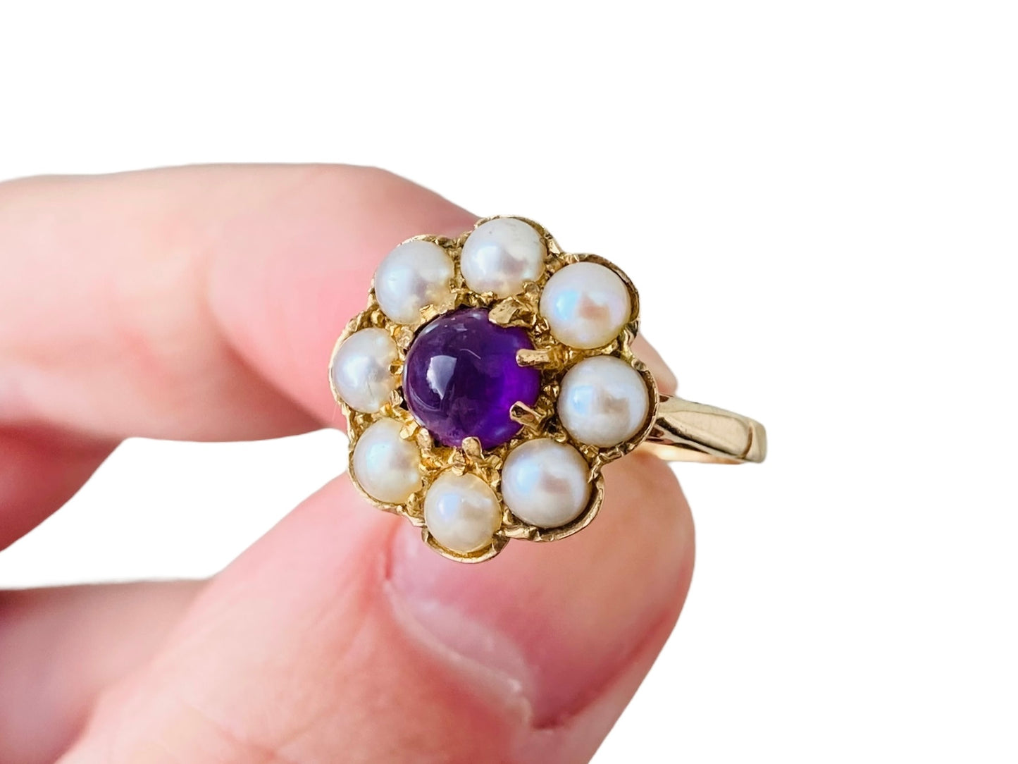 Vintage 9ct Gold Amethyst & Pearl Ring