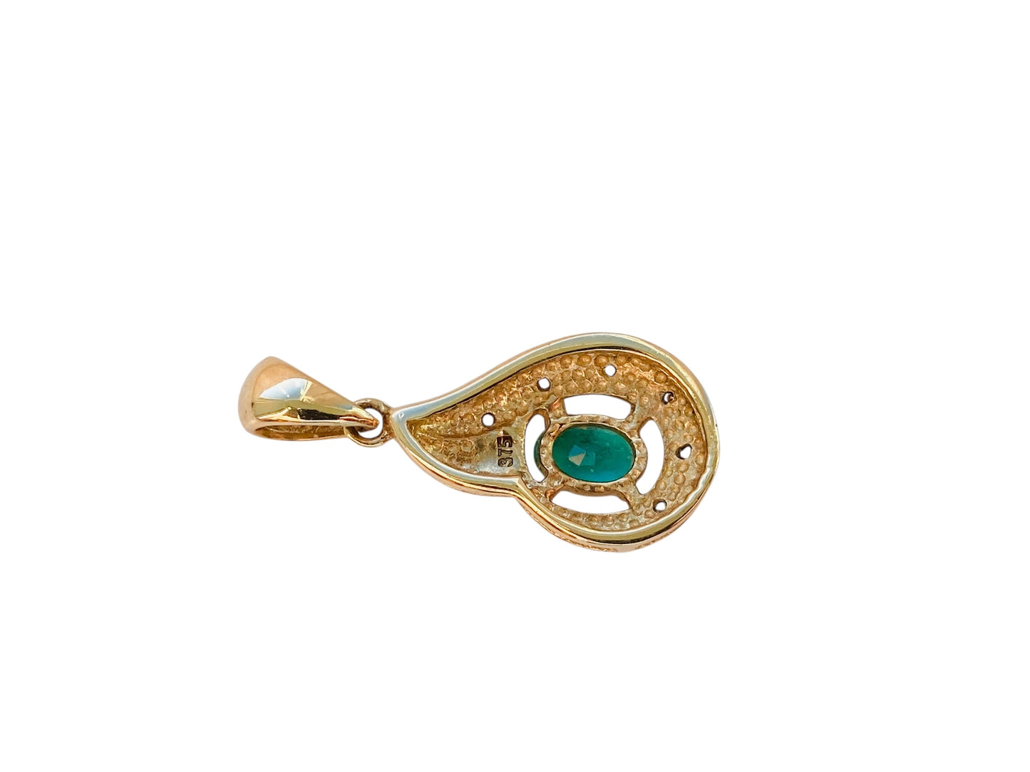 9ct Gold Emerald & Diamond Pendant