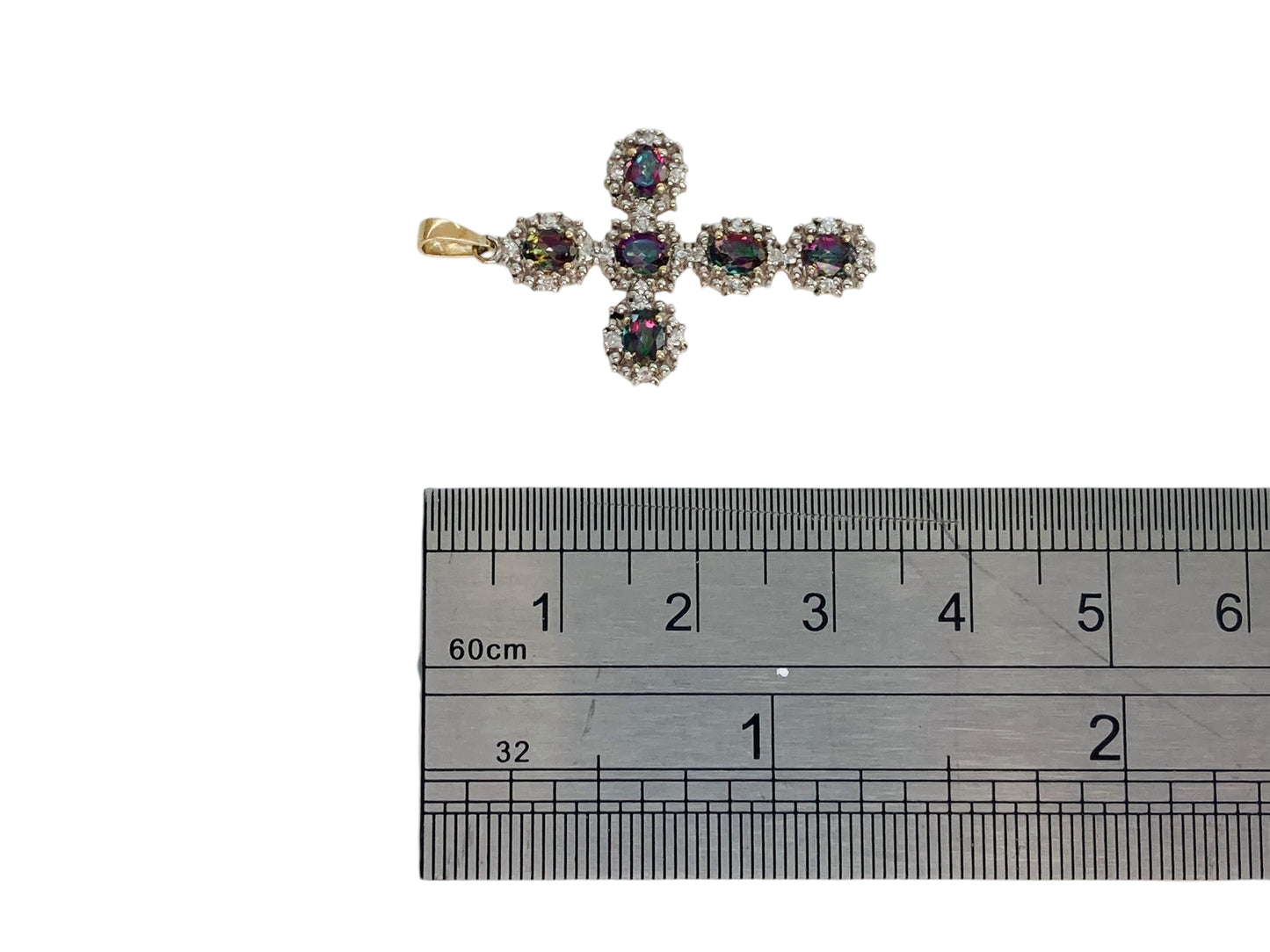 9ct Gold Mystic Topaz & Zircon Cross Pendant