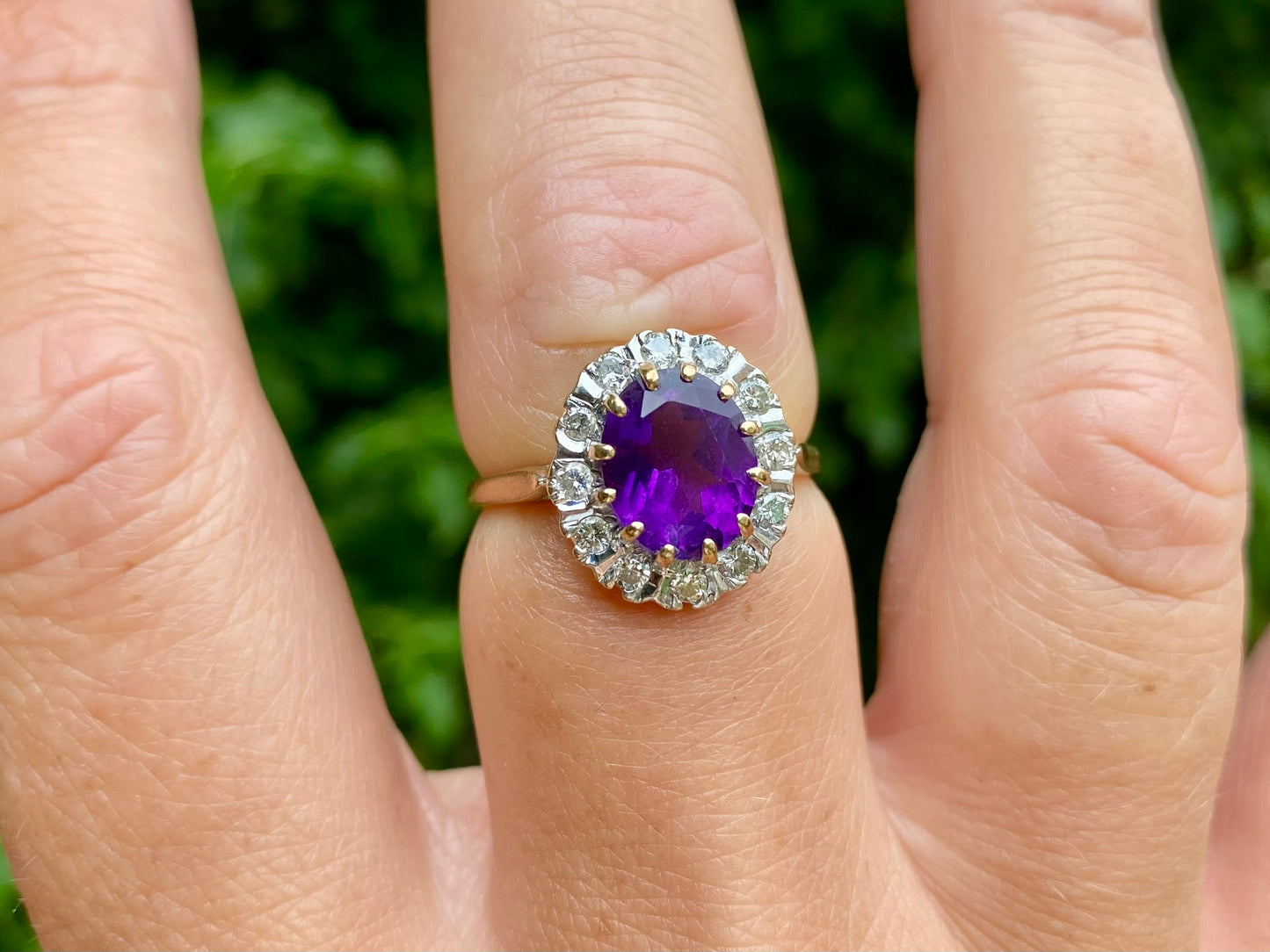 Vintage 9ct Gold Amethyst & Diamond Ring