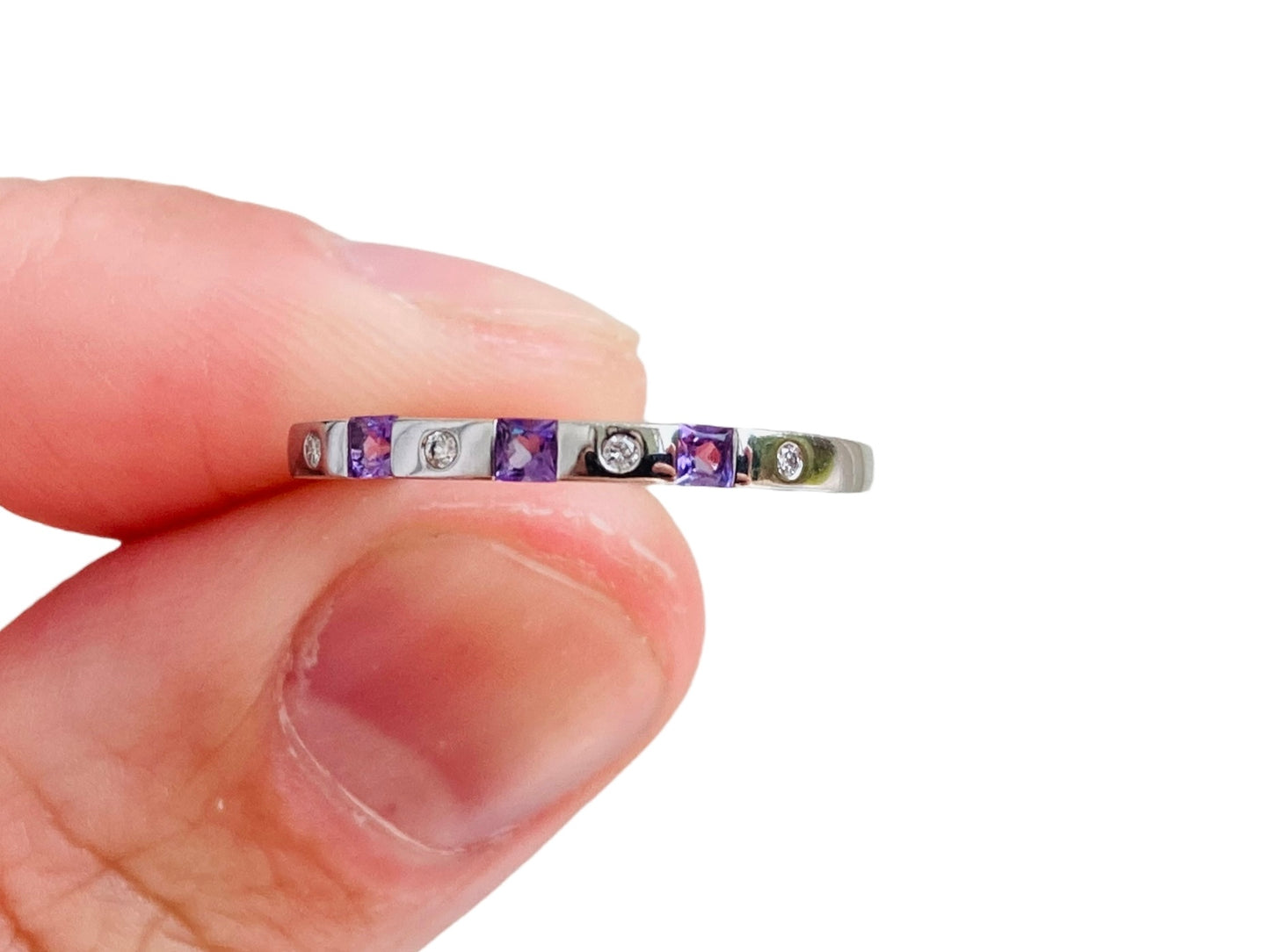 9ct Gold Amethyst & Diamond Stacking Ring