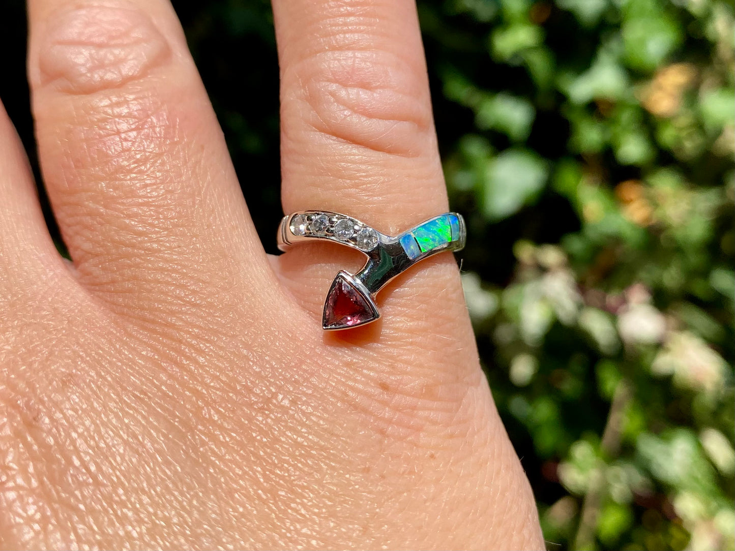 14ct Gold Opal, Pink Tourmaline & Diamond Ring