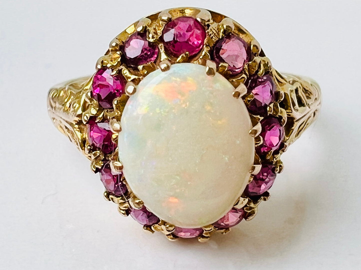 Vintage 9ct Gold Opal & Ruby Ring