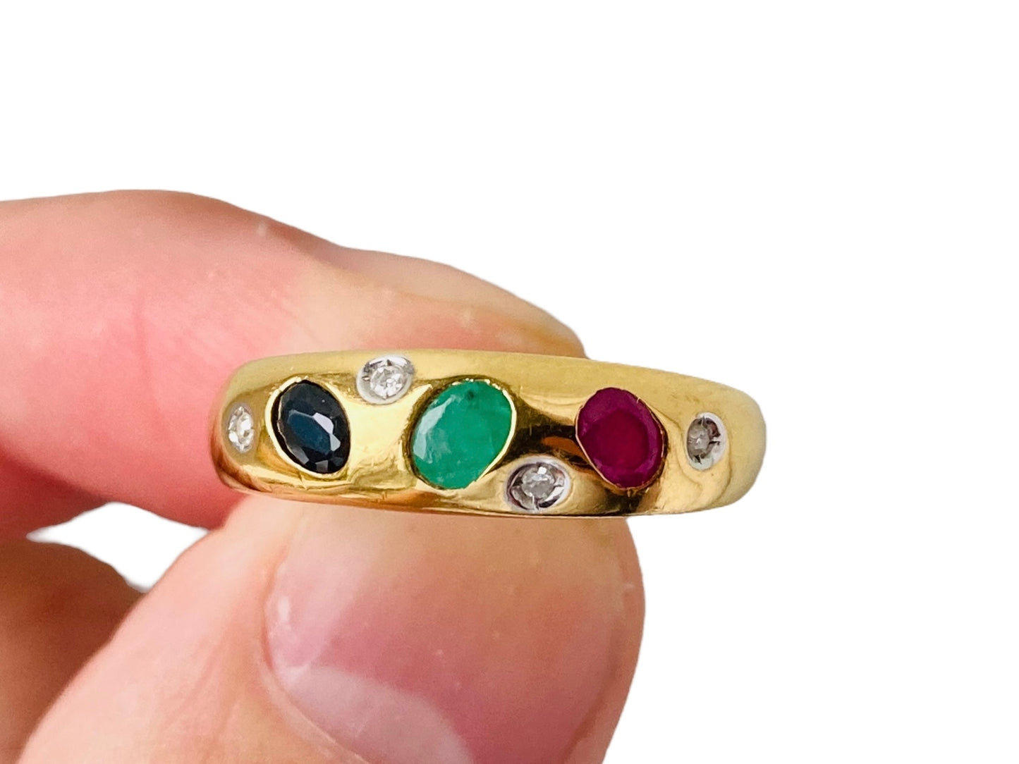 14ct Gold Emerald, Ruby, Sapphire & Diamond Ring