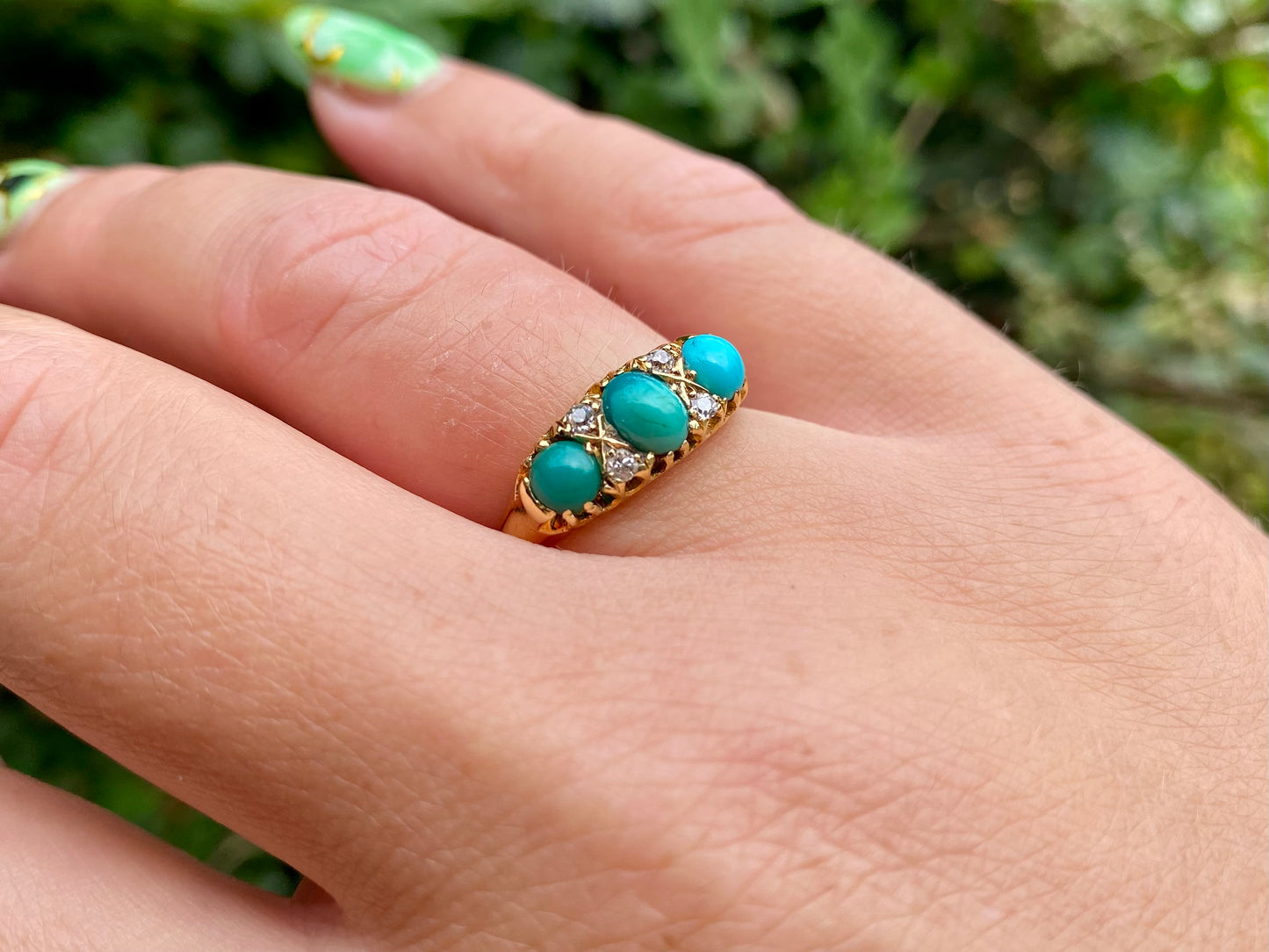 Antique 18ct Gold Turquoise & Diamond Ring