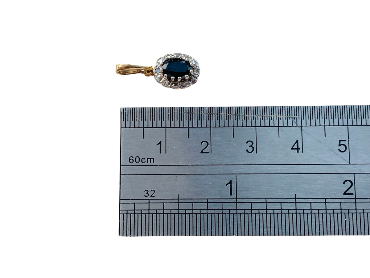 Vintage 9ct Gold Sapphire & Diamond Pendant