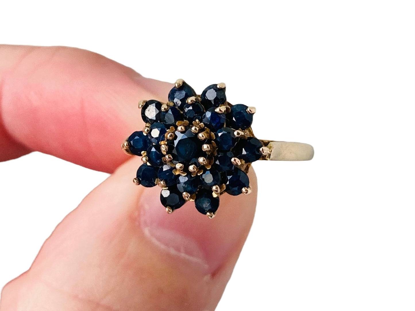 Vintage 9ct Gold Sapphire Cluster Ring