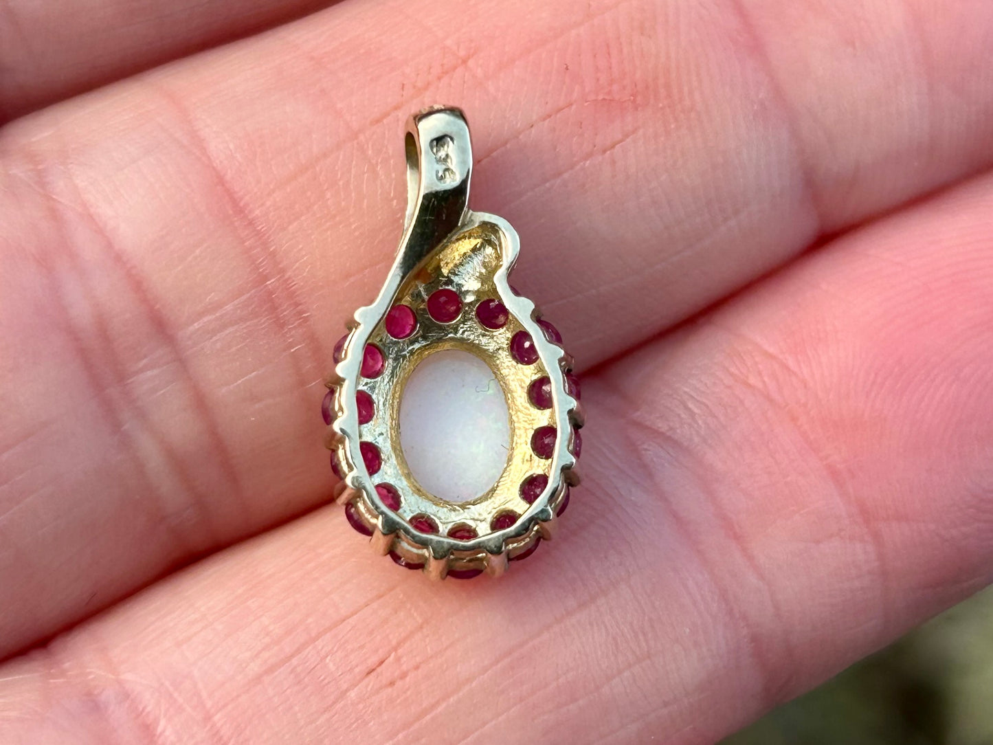 9ct Gold Opal & Ruby Pendant