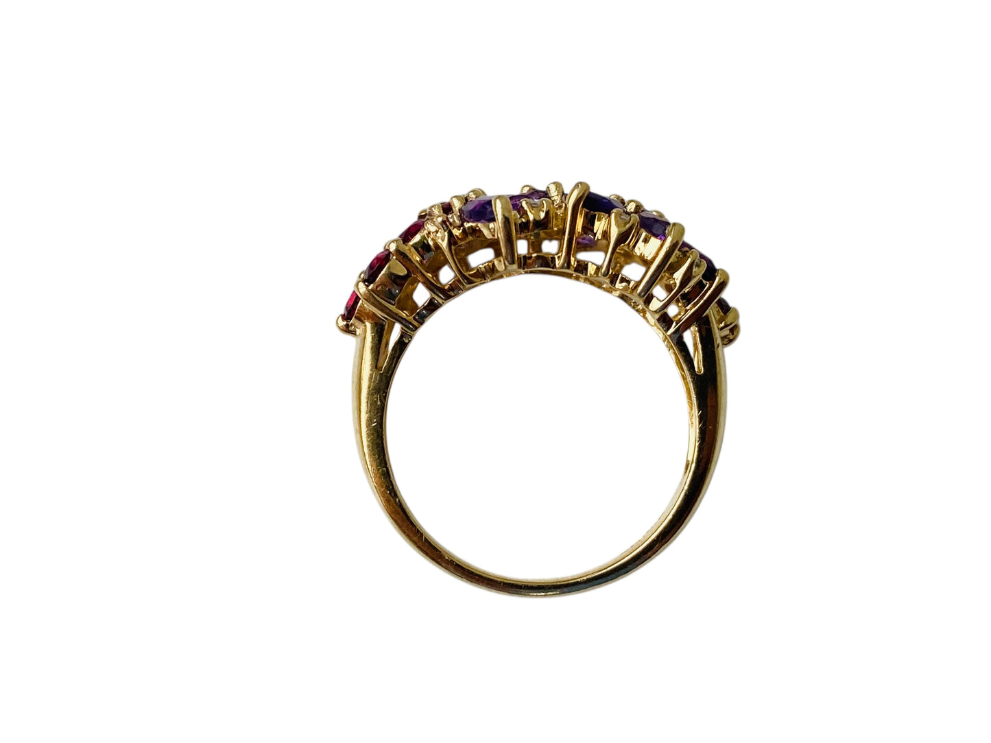 9ct Gold Amethyst, Garnet & Diamond Ring