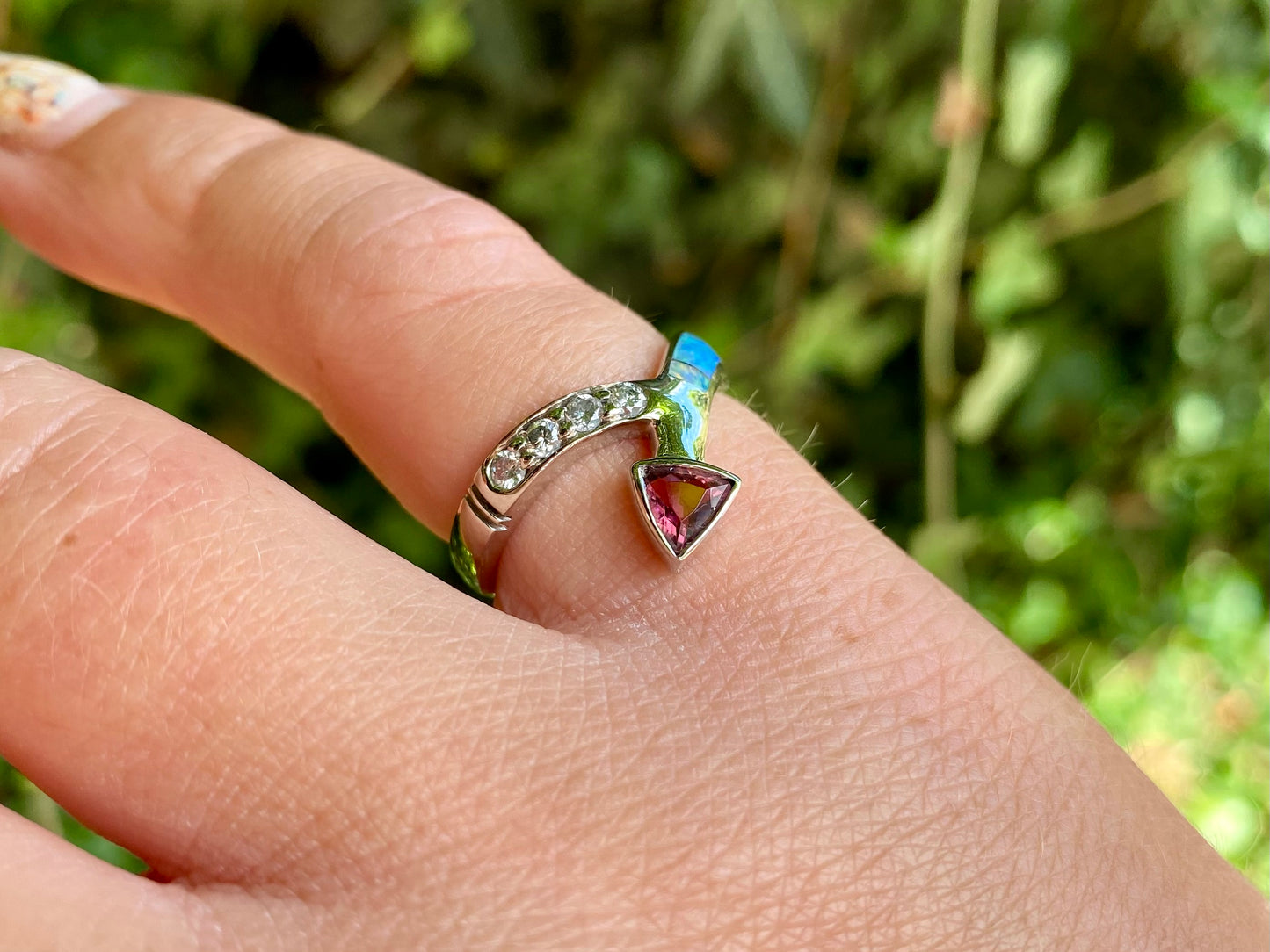 14ct Gold Opal, Pink Tourmaline & Diamond Ring
