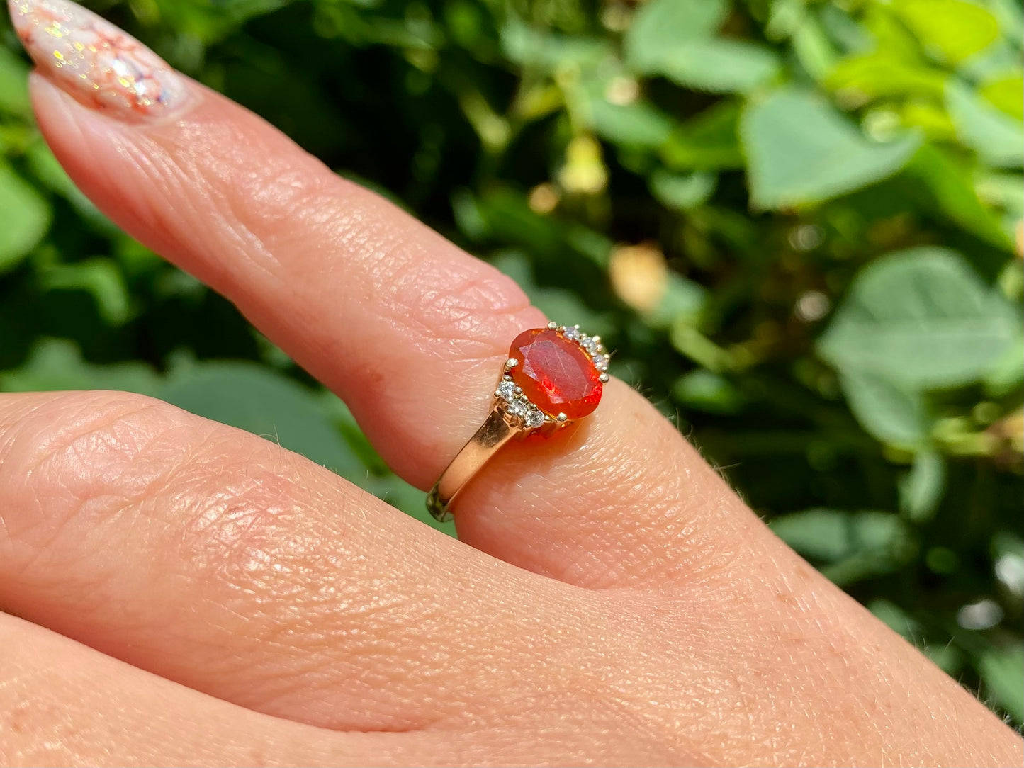 9ct Gold Fire Opal & Diamond Ring