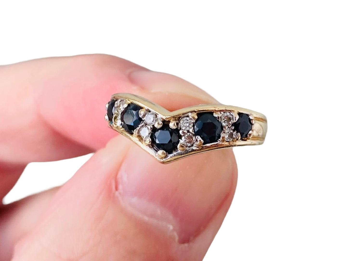 9ct Gold Sapphire & Diamond Wishbone Ring