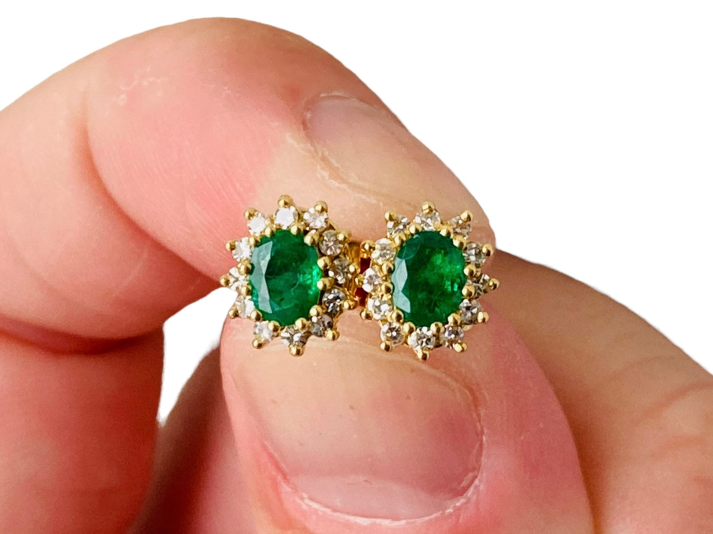 Vintage 18ct Gold Emerald & Diamond Earrings