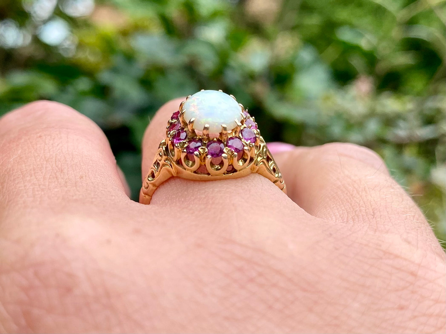 Vintage 9ct Gold Opal & Ruby Ring