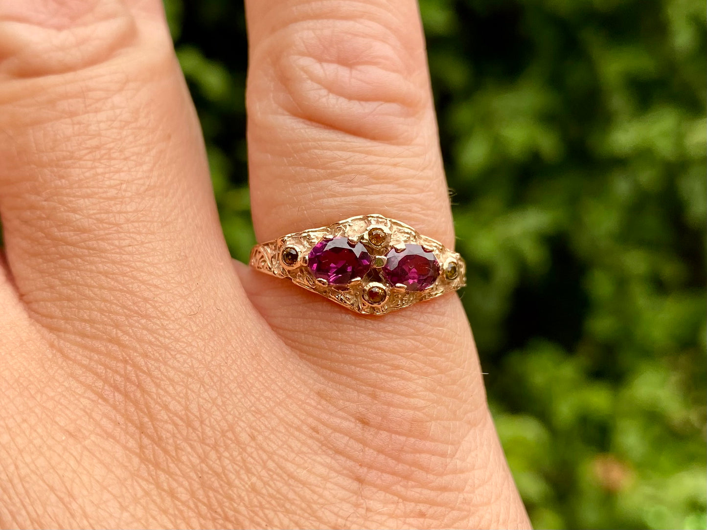 Vintage 9ct Gold Rhodolite Garnet & Citrine Ring