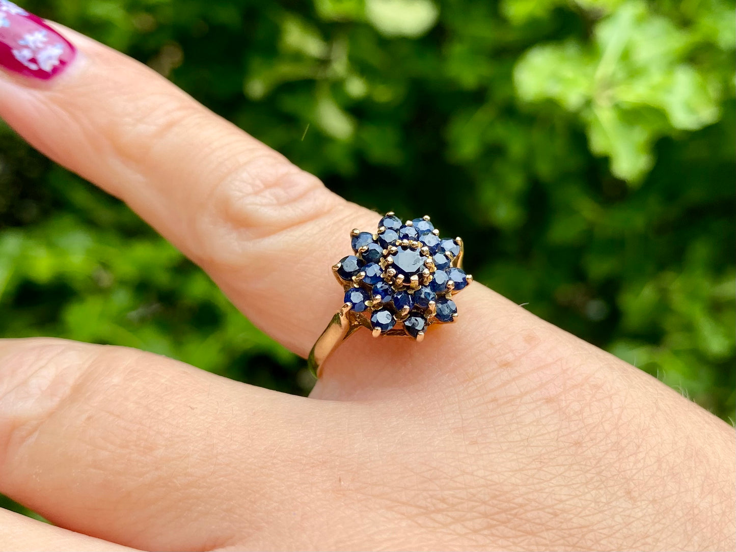 Vintage 9ct Gold Sapphire Cluster Ring