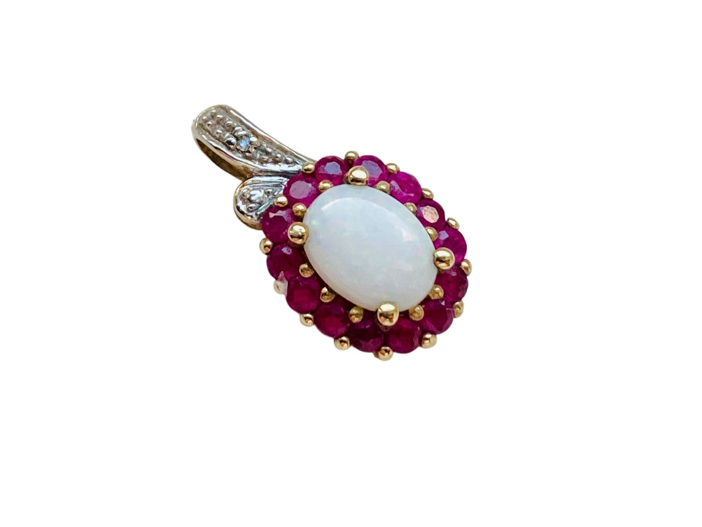 9ct Gold Opal & Ruby Pendant