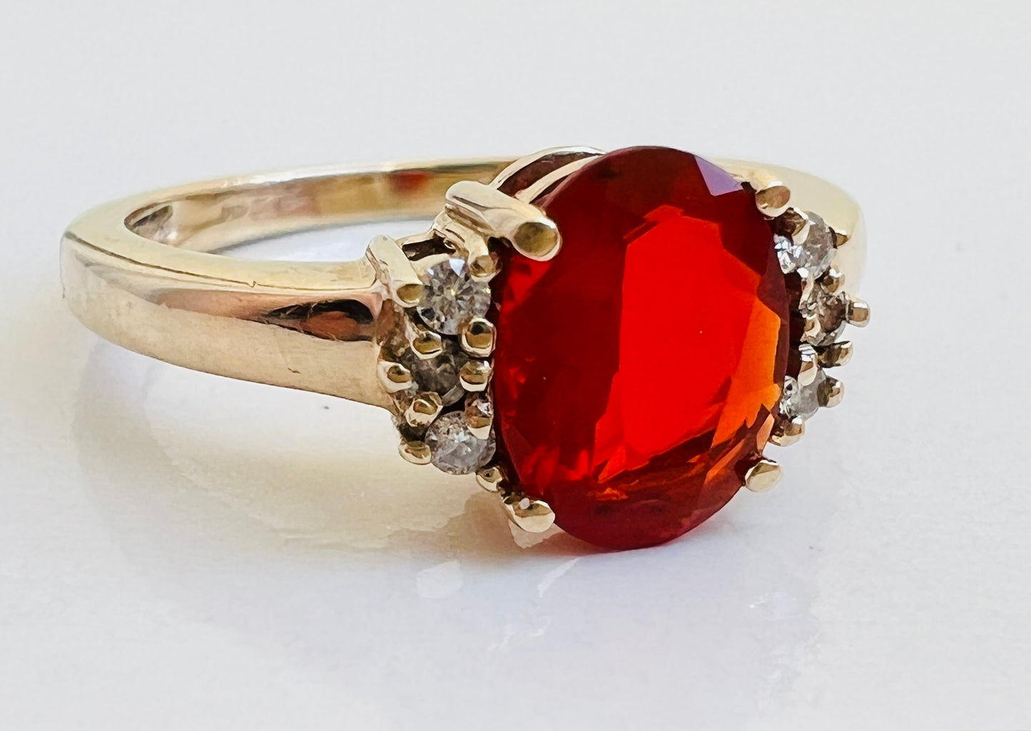 9ct Gold Fire Opal & Diamond Ring