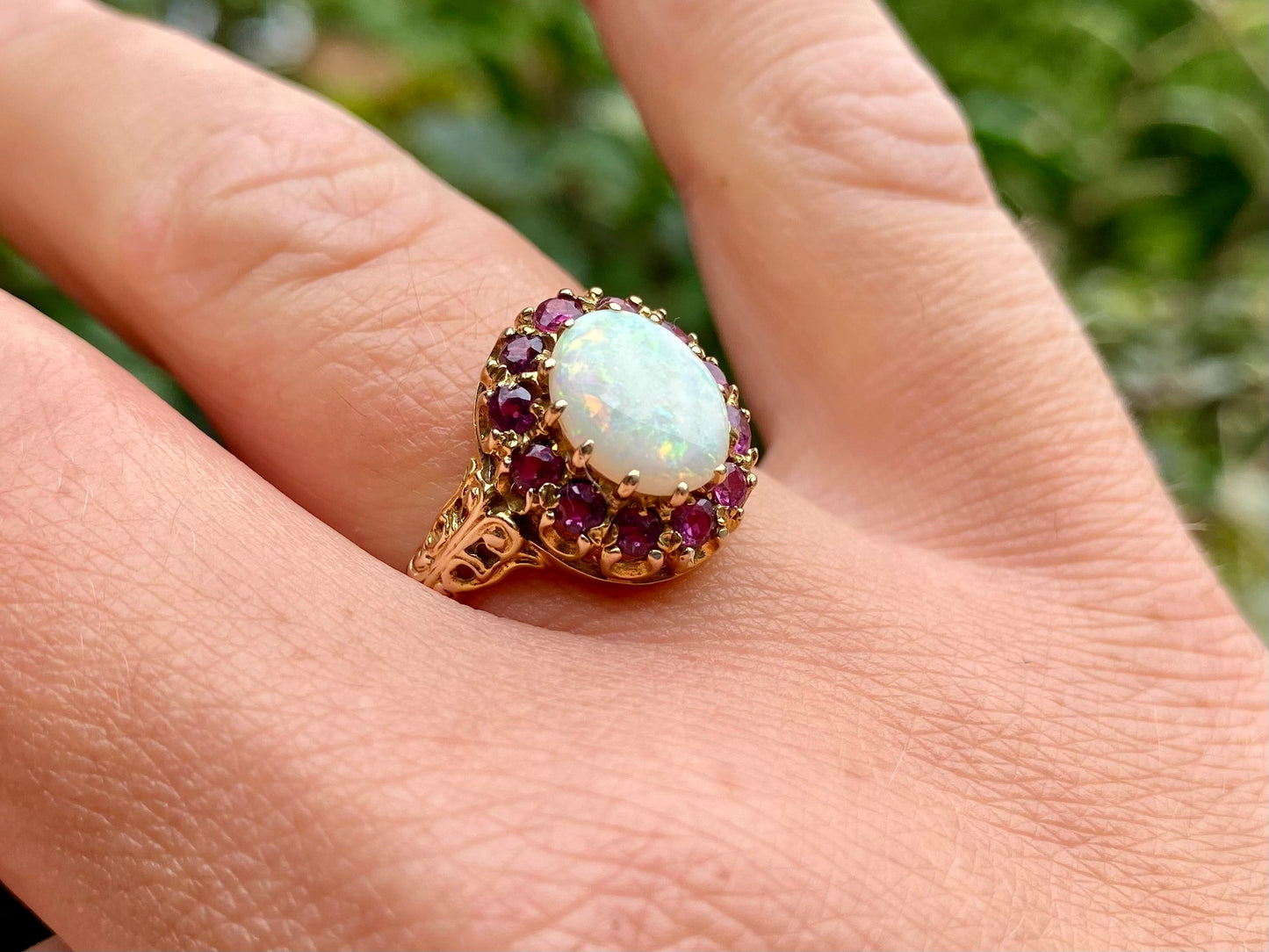 Vintage 9ct Gold Opal & Ruby Ring