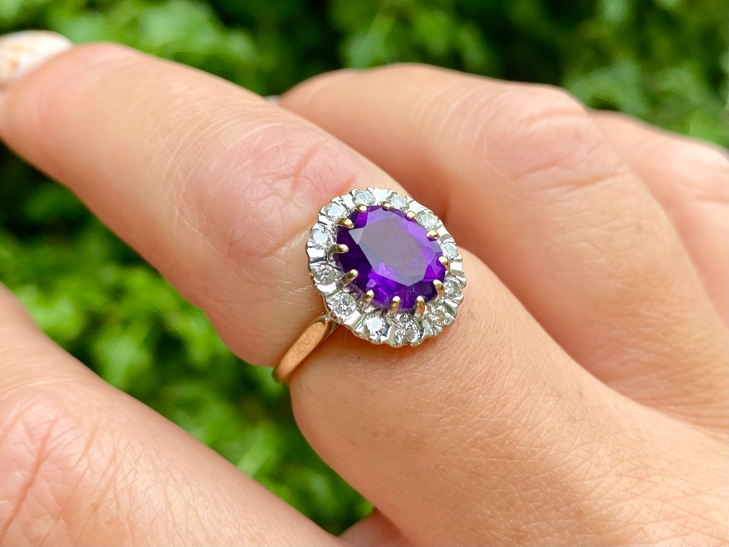 Vintage 9ct Gold Amethyst & Diamond Ring