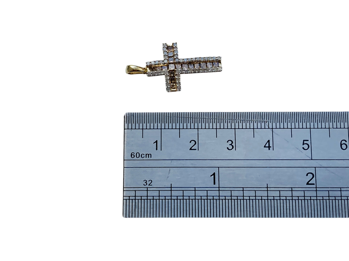 9ct Gold Champagne & White Diamond Cross Pendant