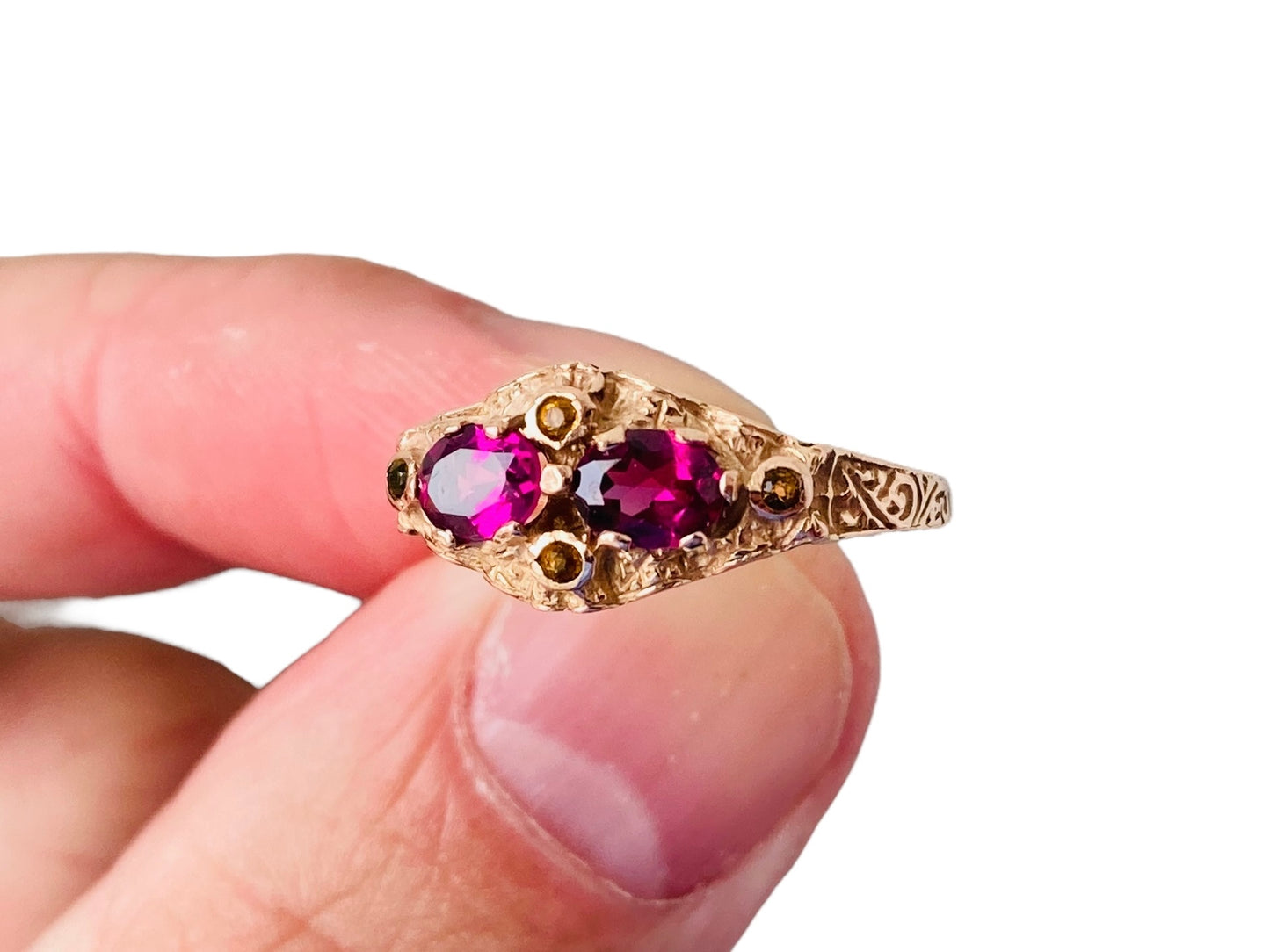 Vintage 9ct Gold Rhodolite Garnet & Citrine Ring