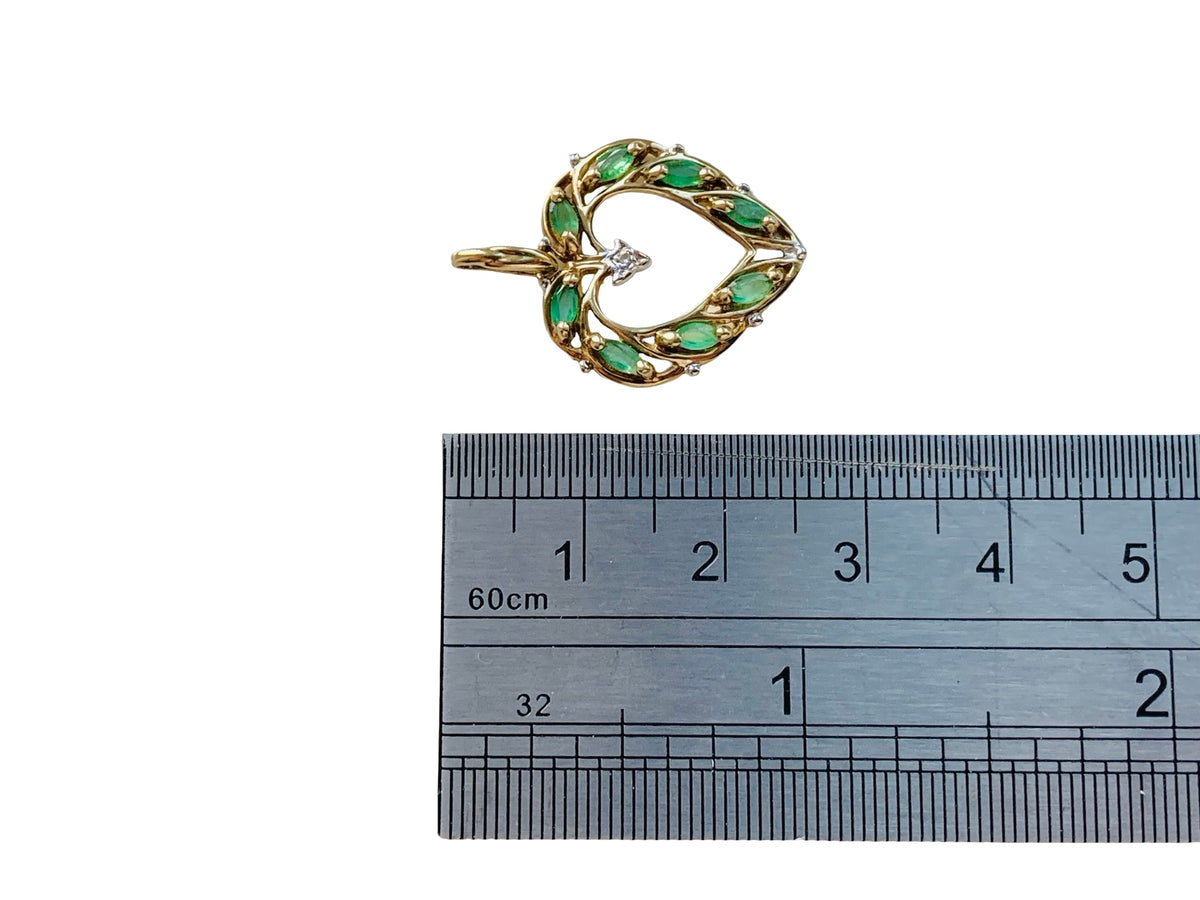9ct Gold Emerald & Diamond Heart Pendant