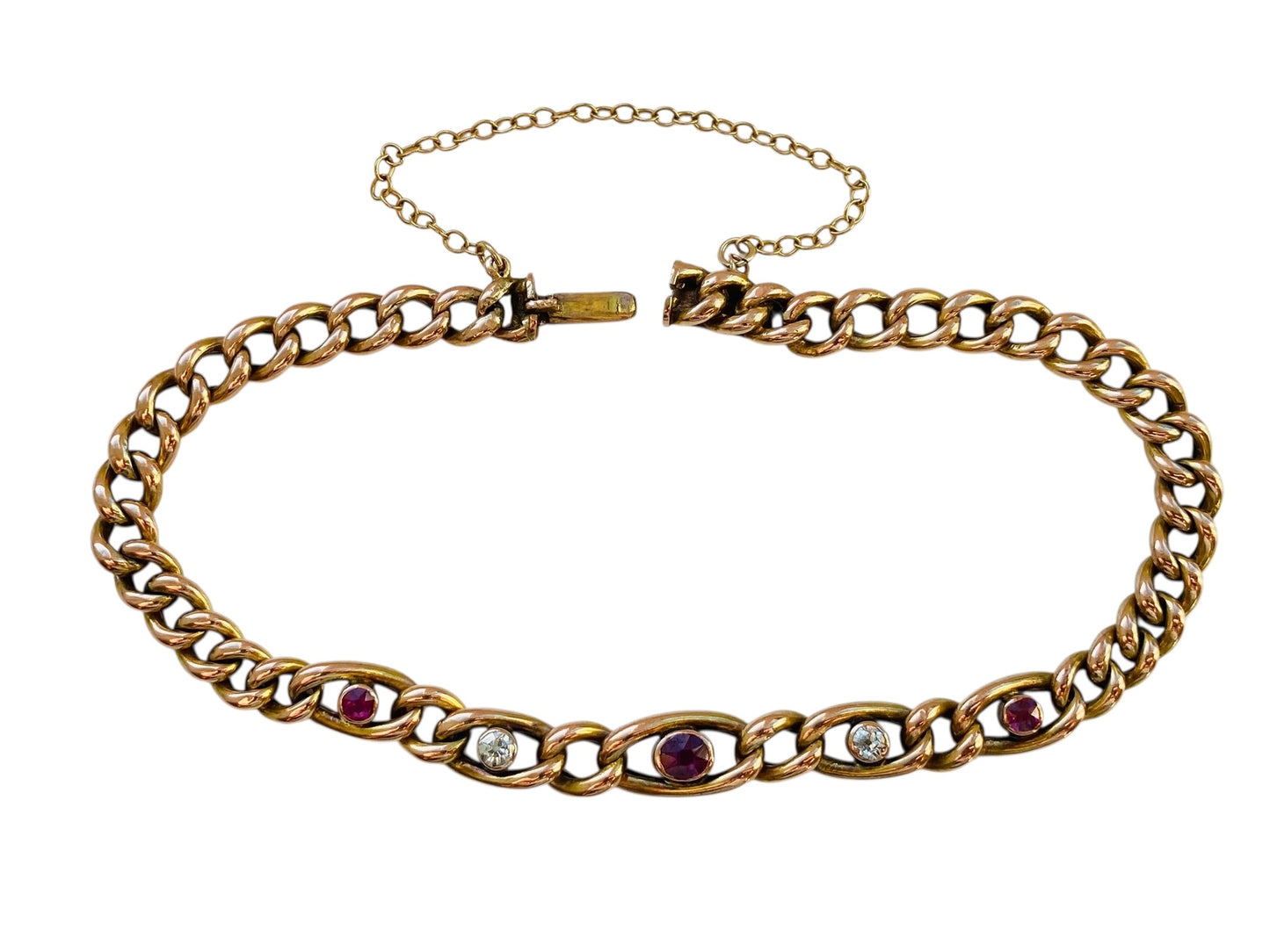 Antique 9ct Gold Ruby & Diamond Bracelet