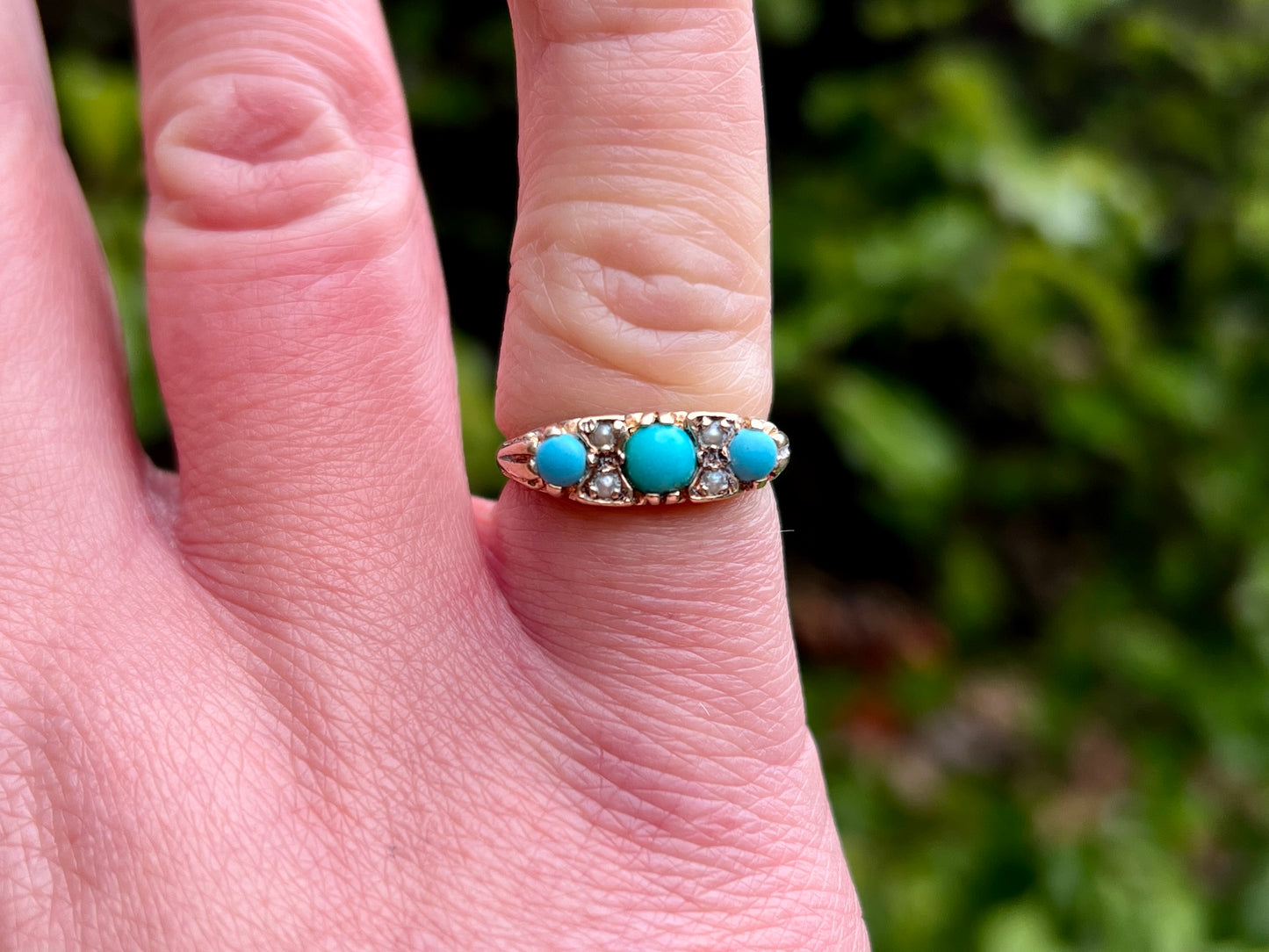 Vintage 9ct Gold Turquoise & Pearl Ring