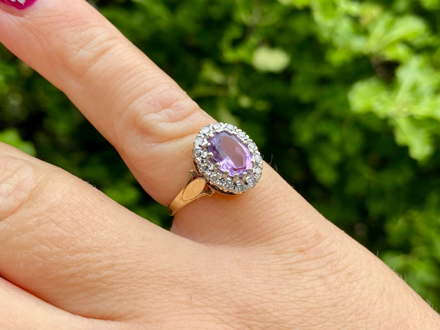 Vintage 9ct Gold Amethyst & Diamond Ring