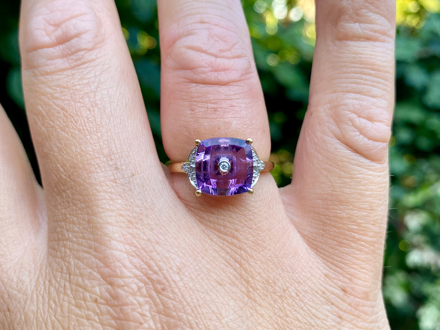 9ct Gold Amethyst & Diamond Ring by Lehrer