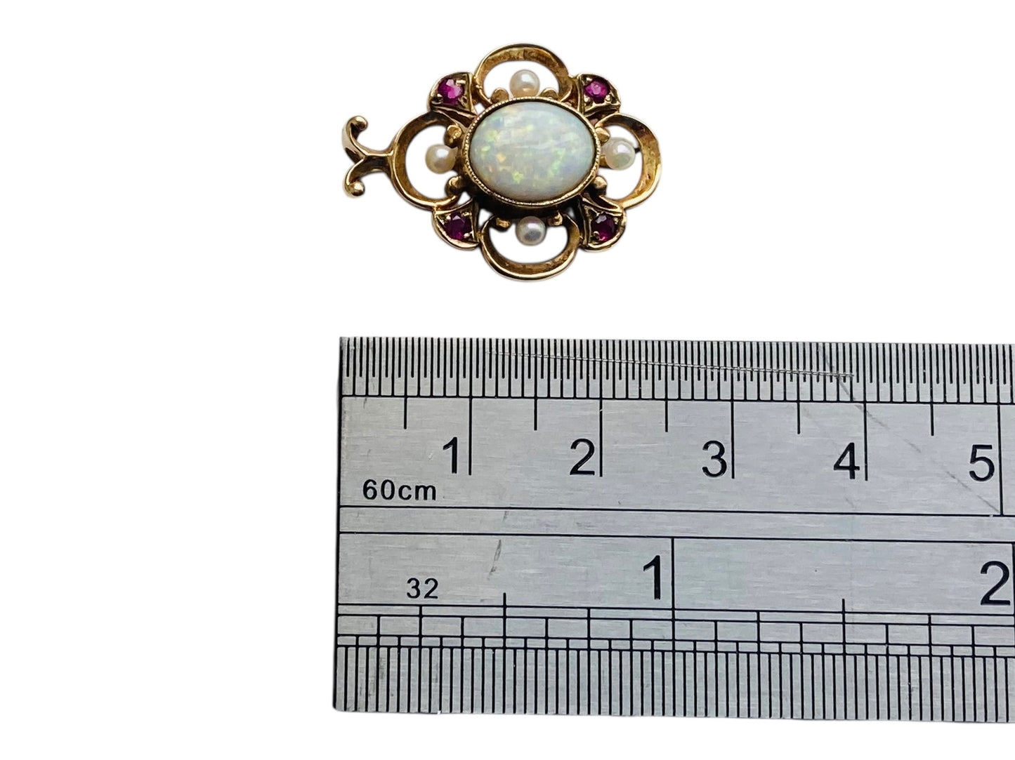 Vintage 9ct Gold Opal,Ruby & Pearl Pendant
