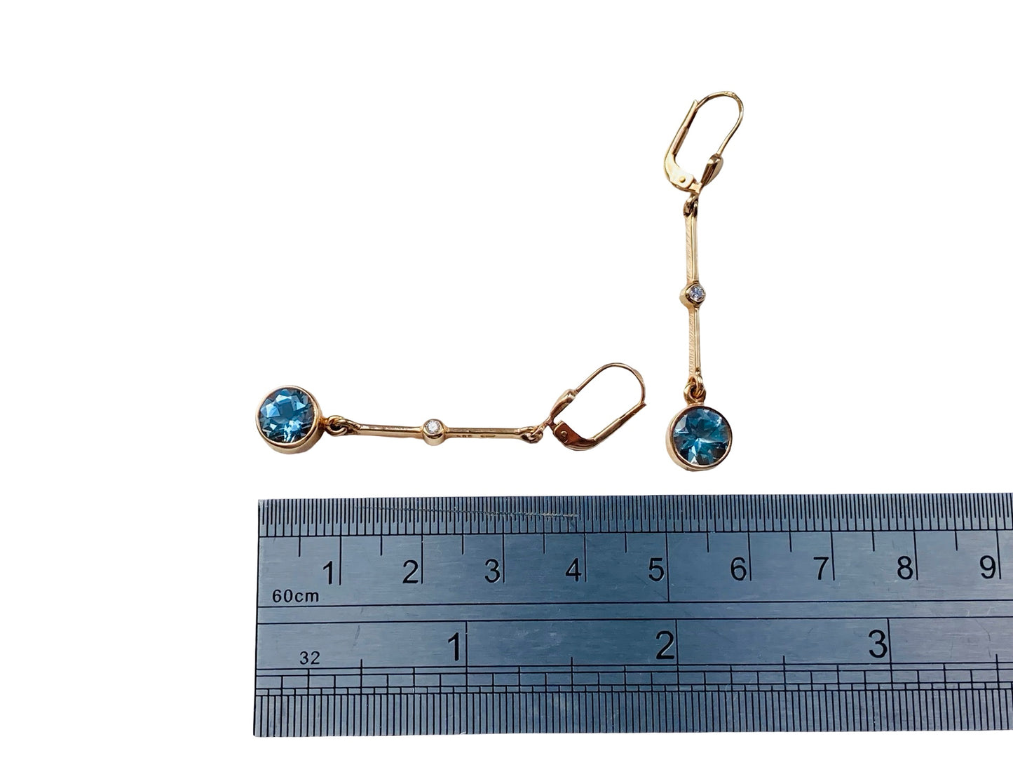 14ct Gold Aqumarine Diamond Earrings
