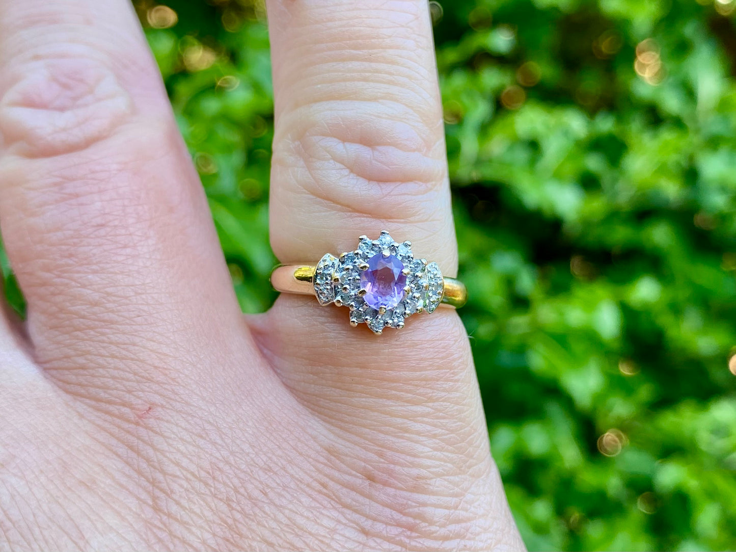 Vintage 9ct Gold Lavender Amethyst & Diamond Ring