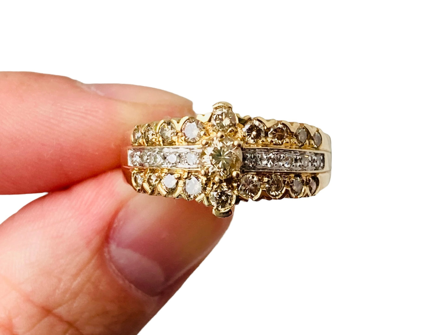 9ct Gold Champagne & White Diamond Ring