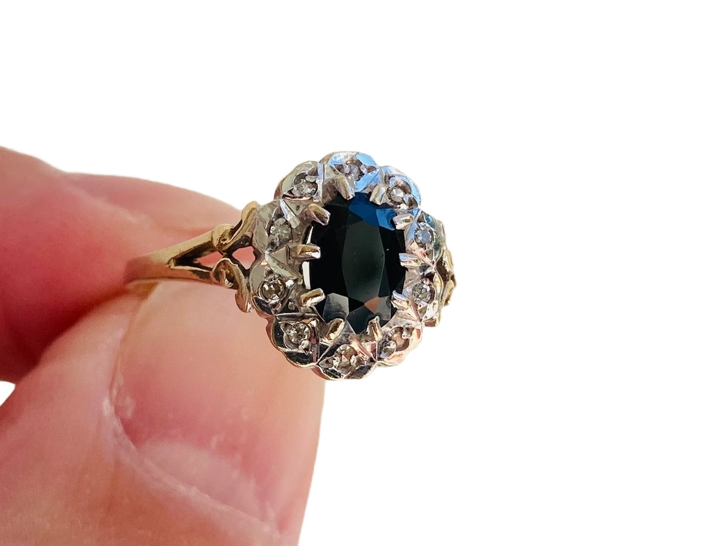 Vintage 9ct Gold Sapphire & Diamond Ring