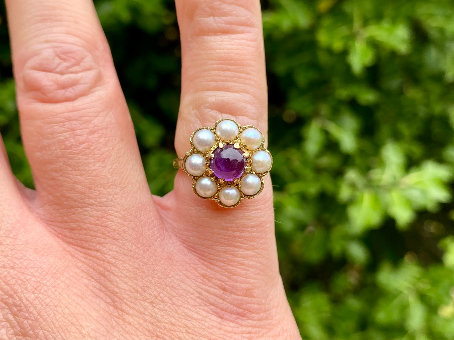 Vintage 9ct Gold Amethyst & Pearl Ring