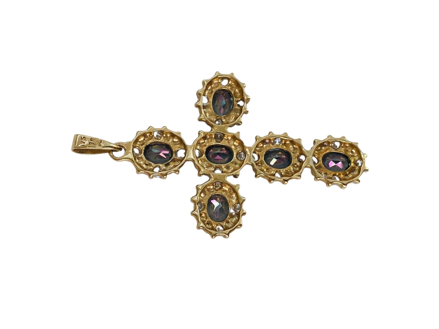9ct Gold Mystic Topaz & Zircon Cross Pendant