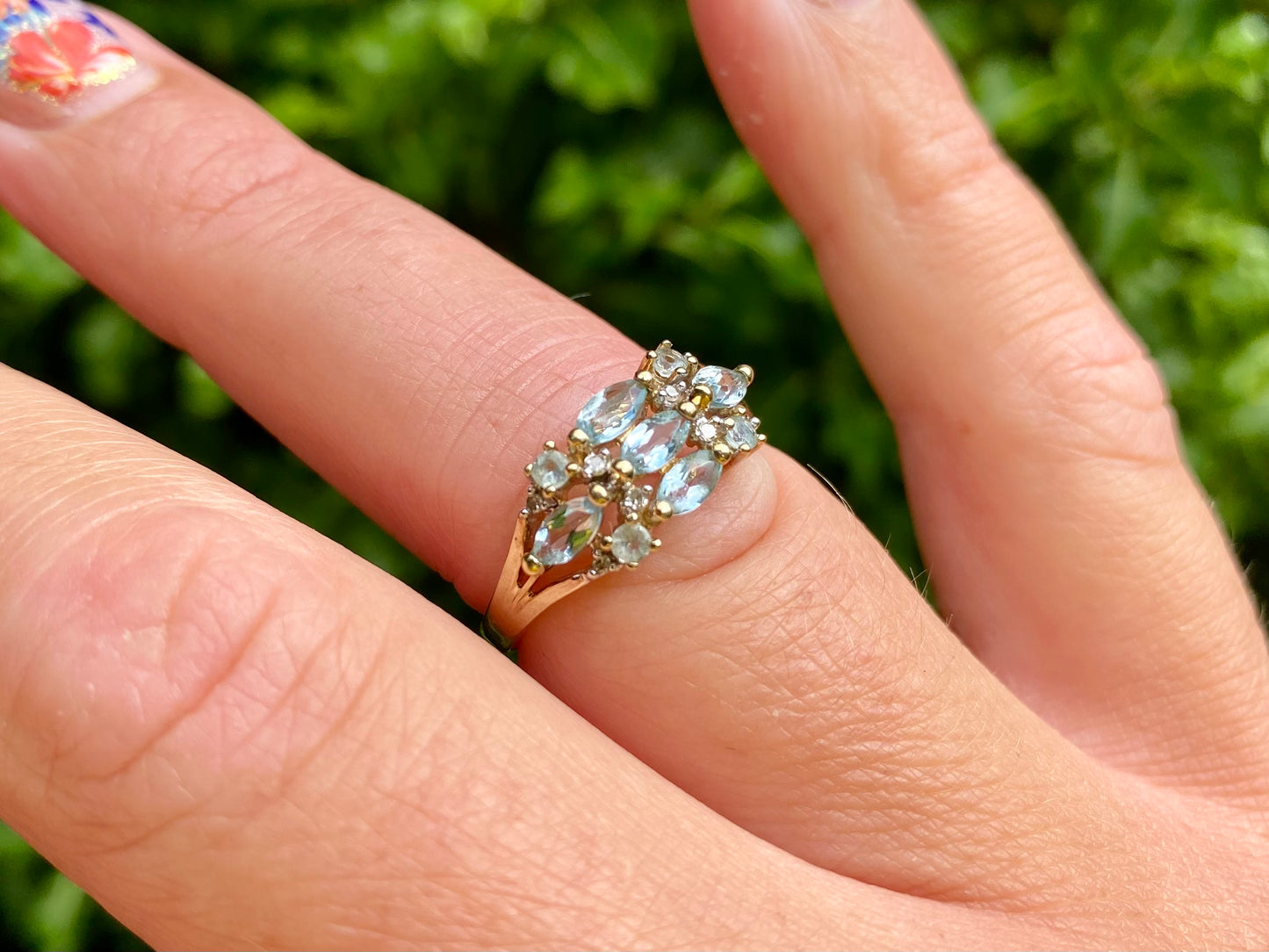9ct Gold Aquamarine & Diamond Ring